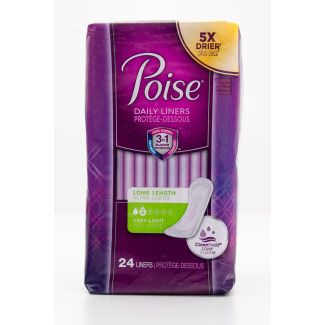 Poise Liners Long Length Very Light 24 Liners