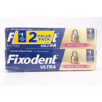 Fixodent Ultra Max Hold Dental Adhesive Cream Value Pack 2 x net wt 2.2 oz Tubes
