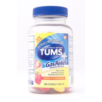 Tums Gas Relief Antacid/Antigas Lemon & Strawberry 54 Chewable Tablets 