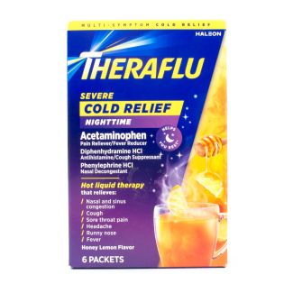 Theraflu Severe Cold Relief Nighttime Honey Lemon 6 Packets