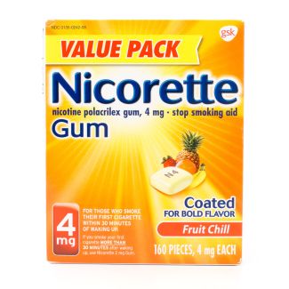 Nicorette Nicotine Gum Stop Smoking Aid 4 mg Fruit Chill Value Pack 160 Pieces