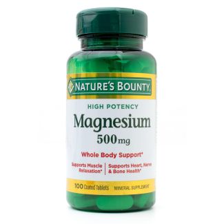 Nature's Bounty High Potency Magnesium 500mg Mineral Supplement 100 Coated Tablets