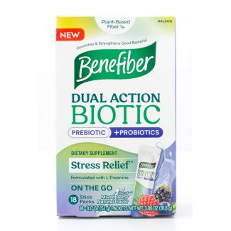 Benefiber Dual Action Biotic Prebiotic + Probiotics Stress Relief On The Go Mixed Berry 18 - 0.7 oz Packets