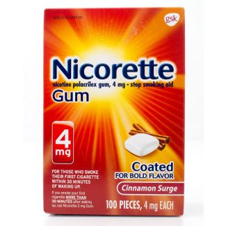 Nicorette Nicotine 4mg Stop Smoking Aid Gum Coated Cinnamon Surge 100 Lozenges