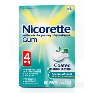 Nicorette Nicotine 4mg Stop Smoking Aid Gum Coated Spearmint Burst 100 Pieces